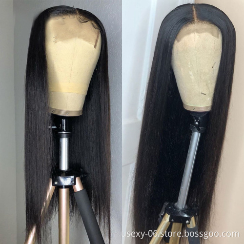 Natural Color Brazilian Straight Lace Front Human Hair Closure Wig For Black Women Virgin Cuticle Aligned 4X4 Lace Closure Wig